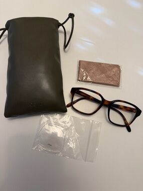 Loewe Olive Green Leather Drawstring Pouch with Tortoiseshell Glasses